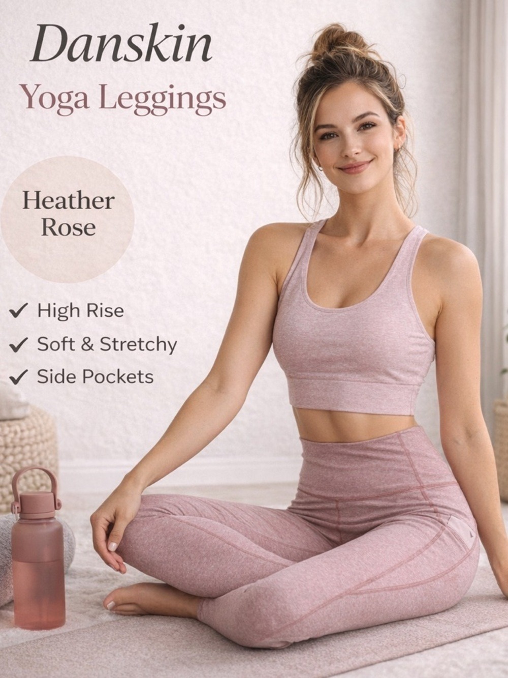 Danskin Leggings Yoga Pants High Rise Heather Rose Stripe Soft Stretch Sz Small